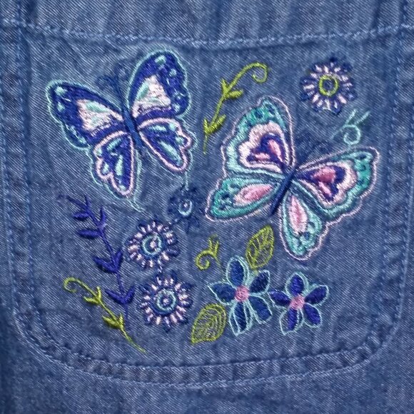 Womens Denim Shirt Embroidered Pocket Full zip - Picture 3 of 10